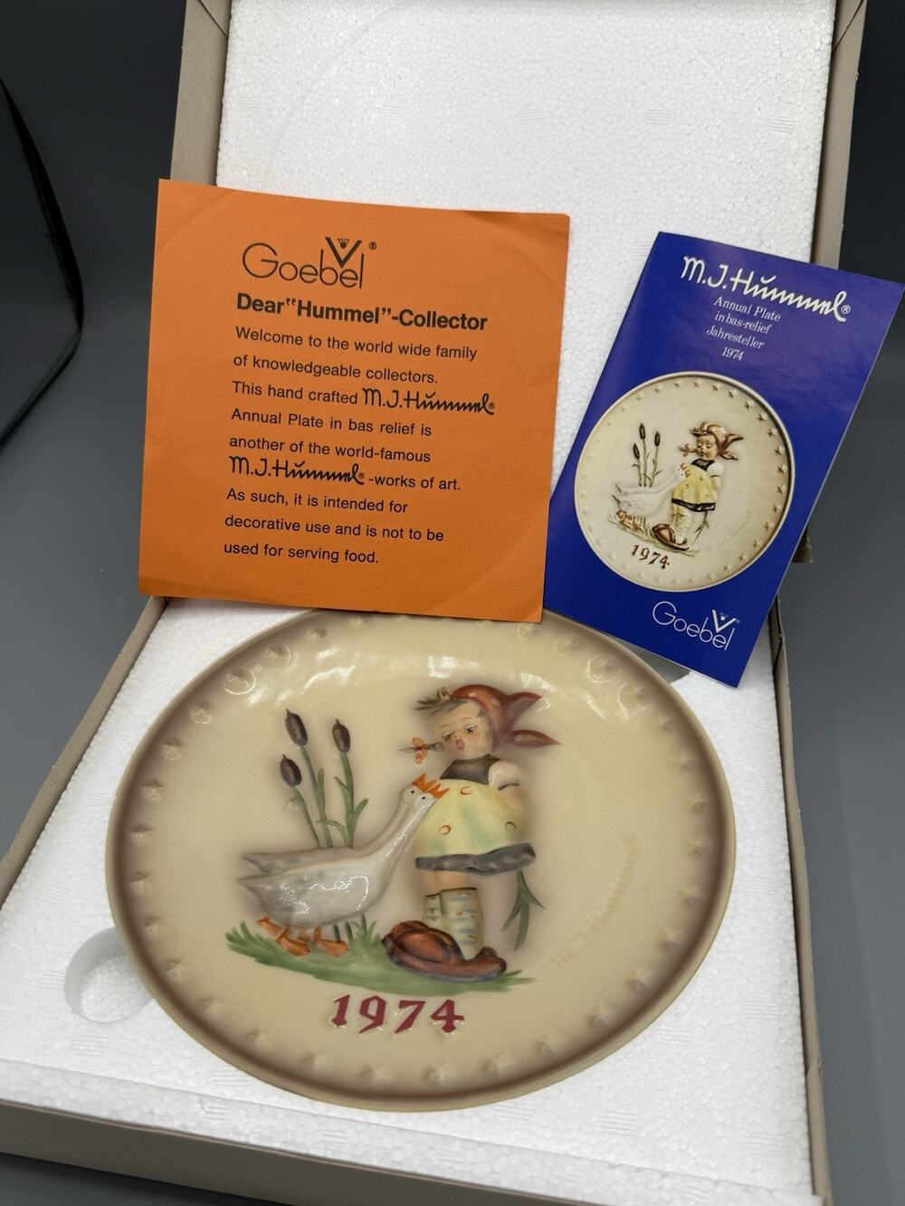 M.J. Hummel Goebel 1974 4th Annual Plate HUM 267 Goose West Germany w Box